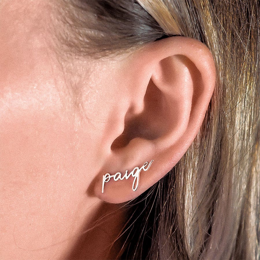 Pair Of Minimalist Script Name Earrings