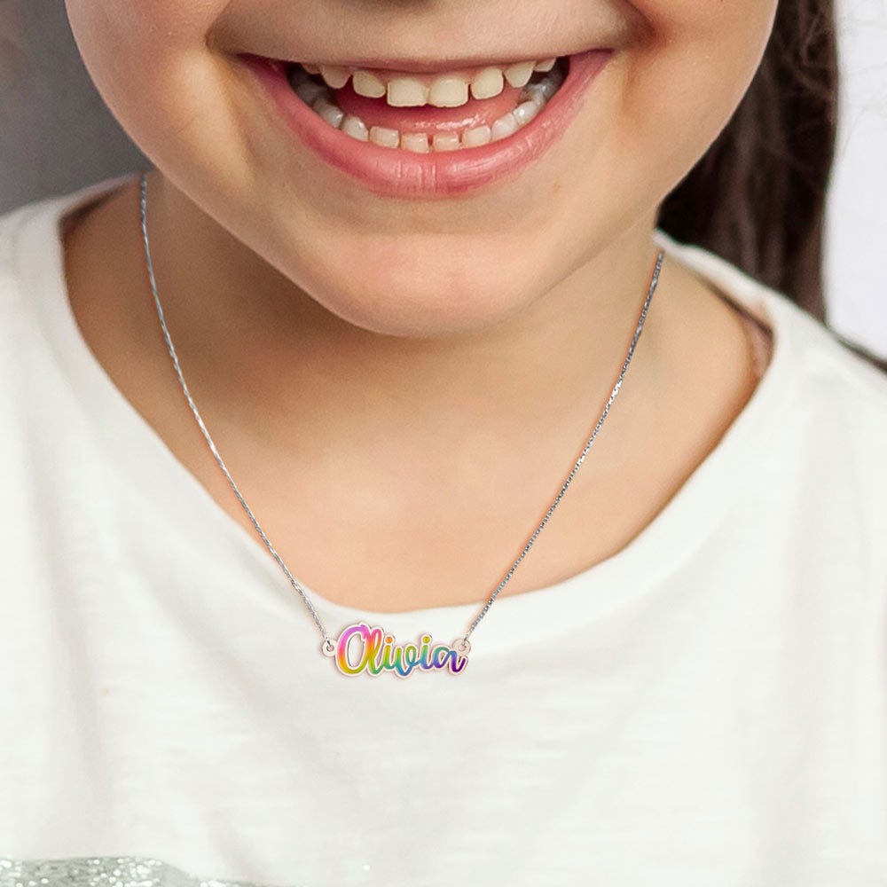 Script Rainbow Enameled Name Necklace with Chain Included