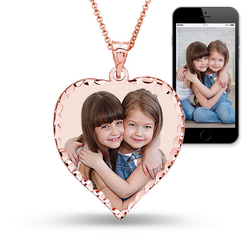 Heart Photo Pendant with Diamond Cut Edge W/ 18 Inch Chain