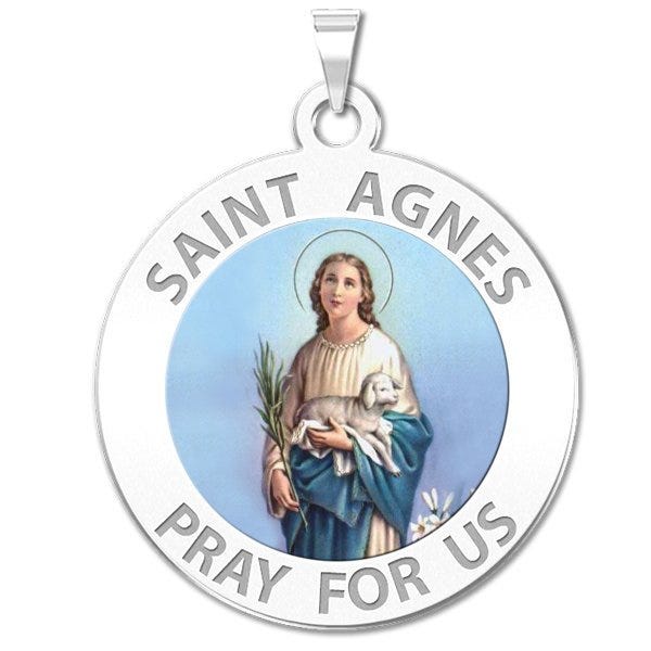 Saint Agnes of Rome Round Religious Color Medal  "EXCLUSIVE"