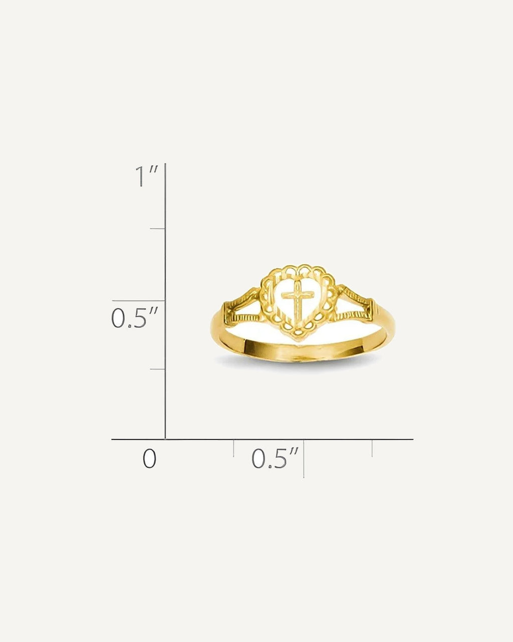 14K Diamond-Cut Children's Heart and Cross Ring