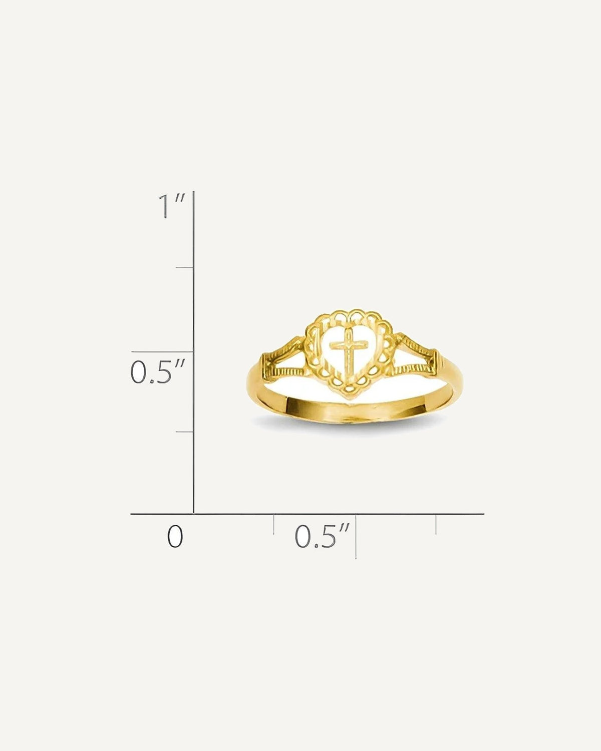 14K Diamond-Cut Children's Heart and Cross Ring