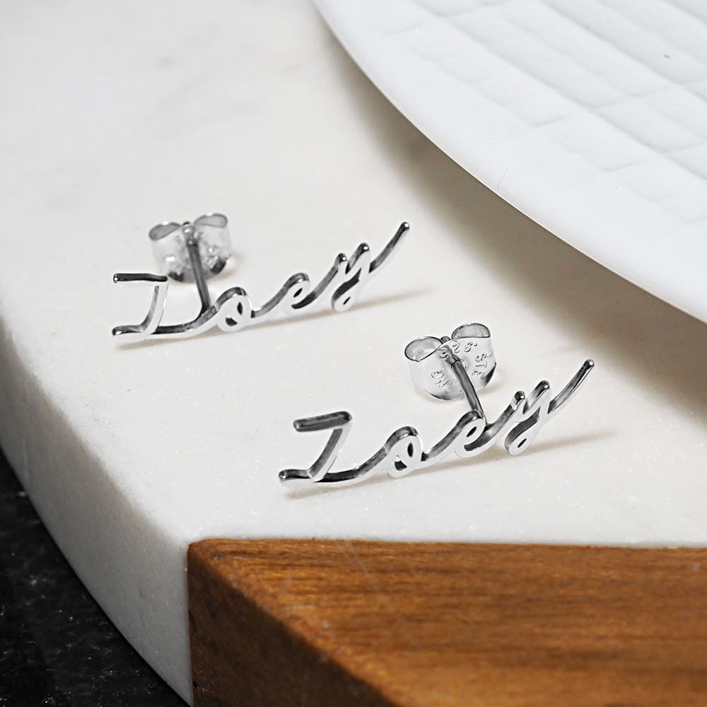 Pair Of Minimalist Script Name Earrings