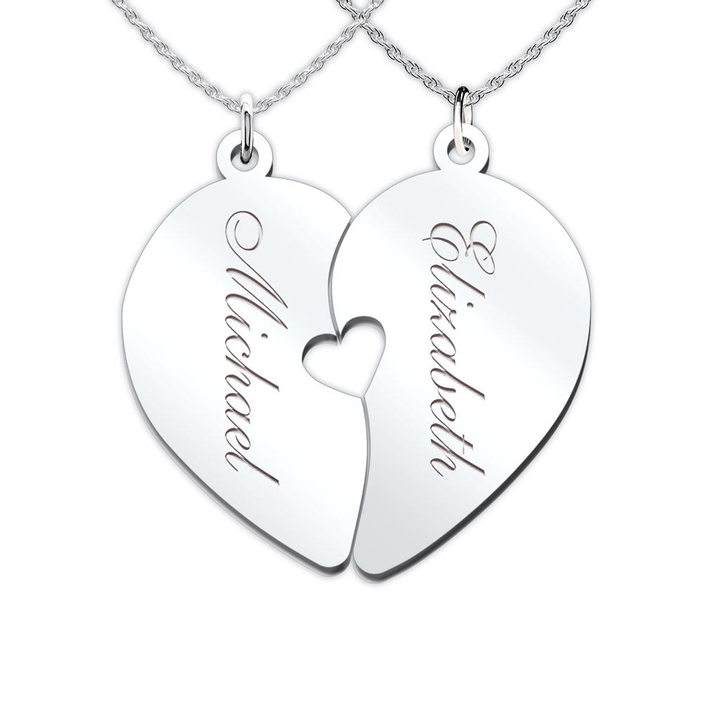 Couple's Engravable Two Halves of One Heart Pendant