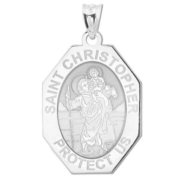 Saint Christopher Long Octagon Religious Medal  "EXCLUSIVE"