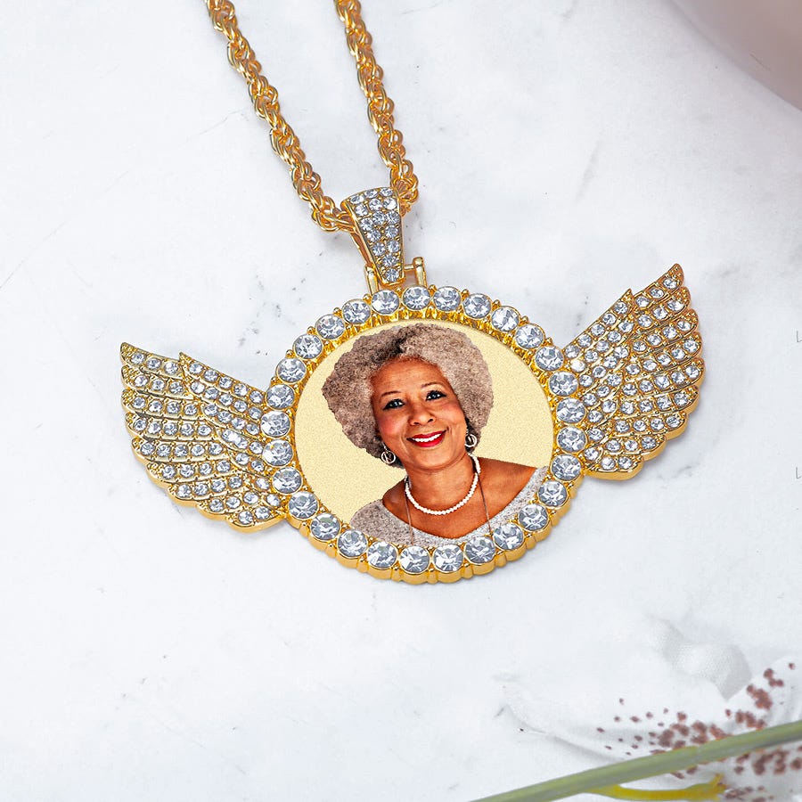 Photo Engraved Cubic Zirconia Angel Pendant