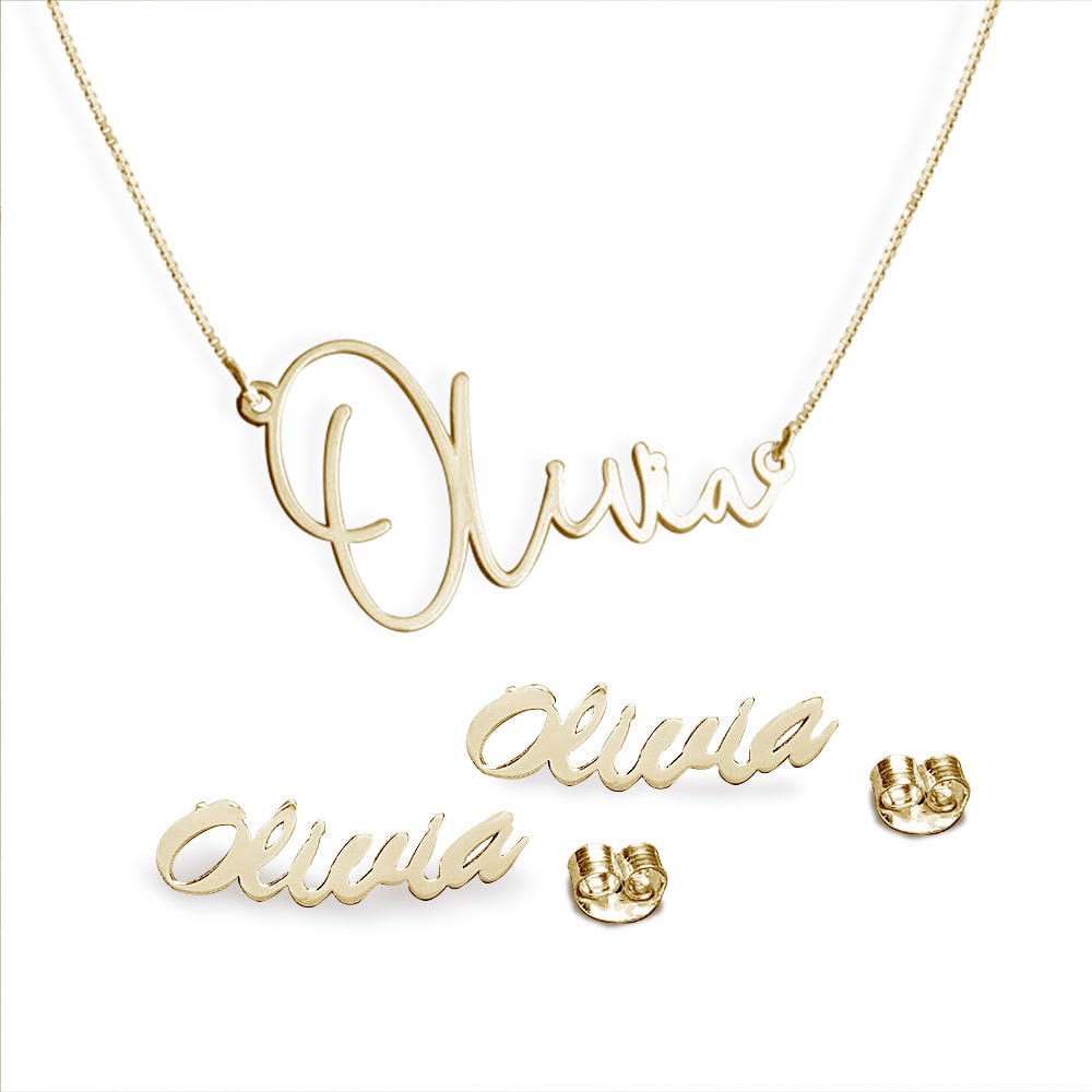 Modern Script Name Necklace & Earring Combo / with Necklace Chain Included