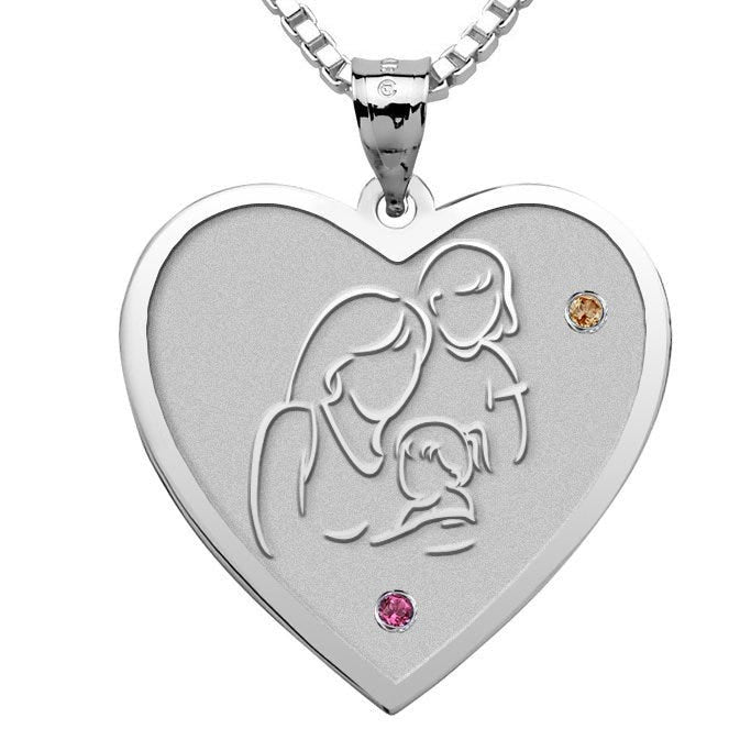 Mother with Two Daughters - Heart Pendant with Birthstones