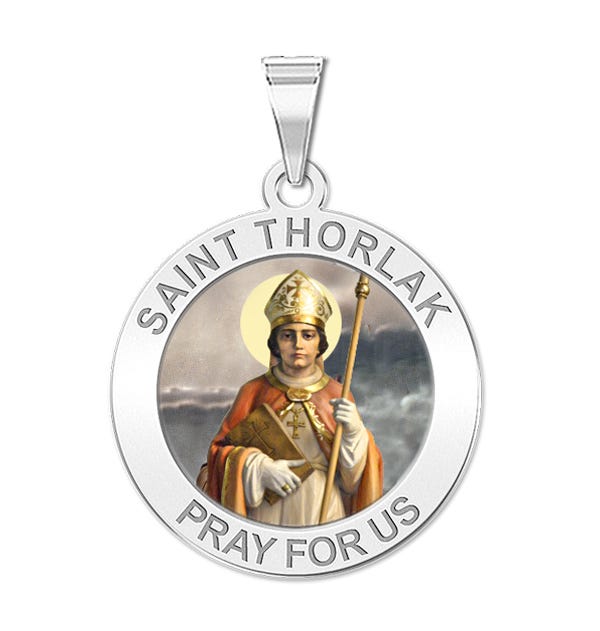 Saint Thorlak Round Religious Medal Color