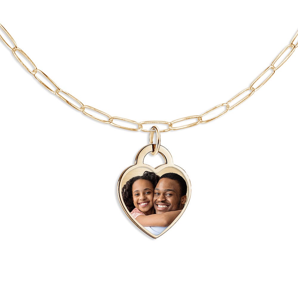 Tiffany Style Heart Photo Necklace W/ Paperclip Chain