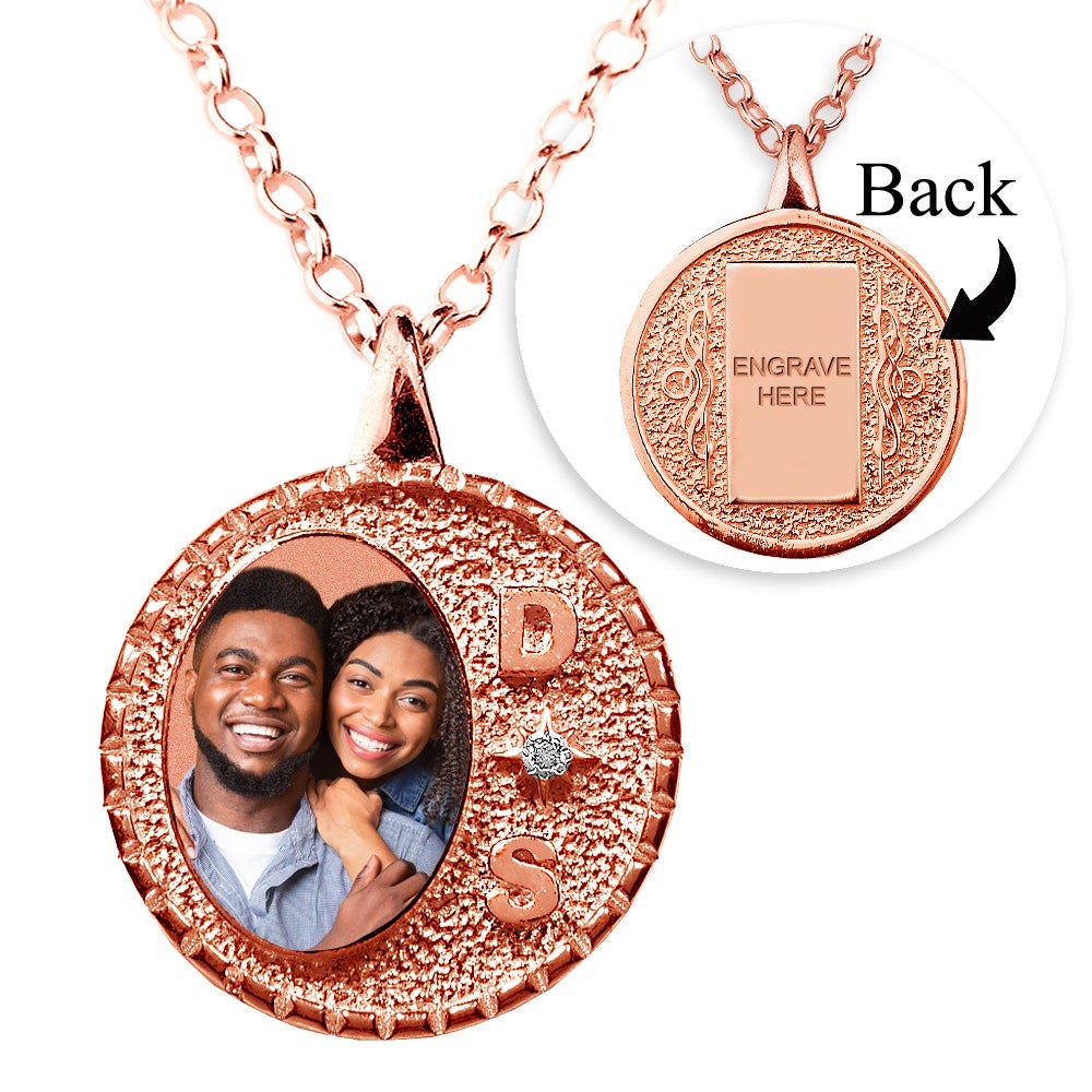 Fancy Round Border w/ Initials and Cubic Zirconias Oval Shape Photo
