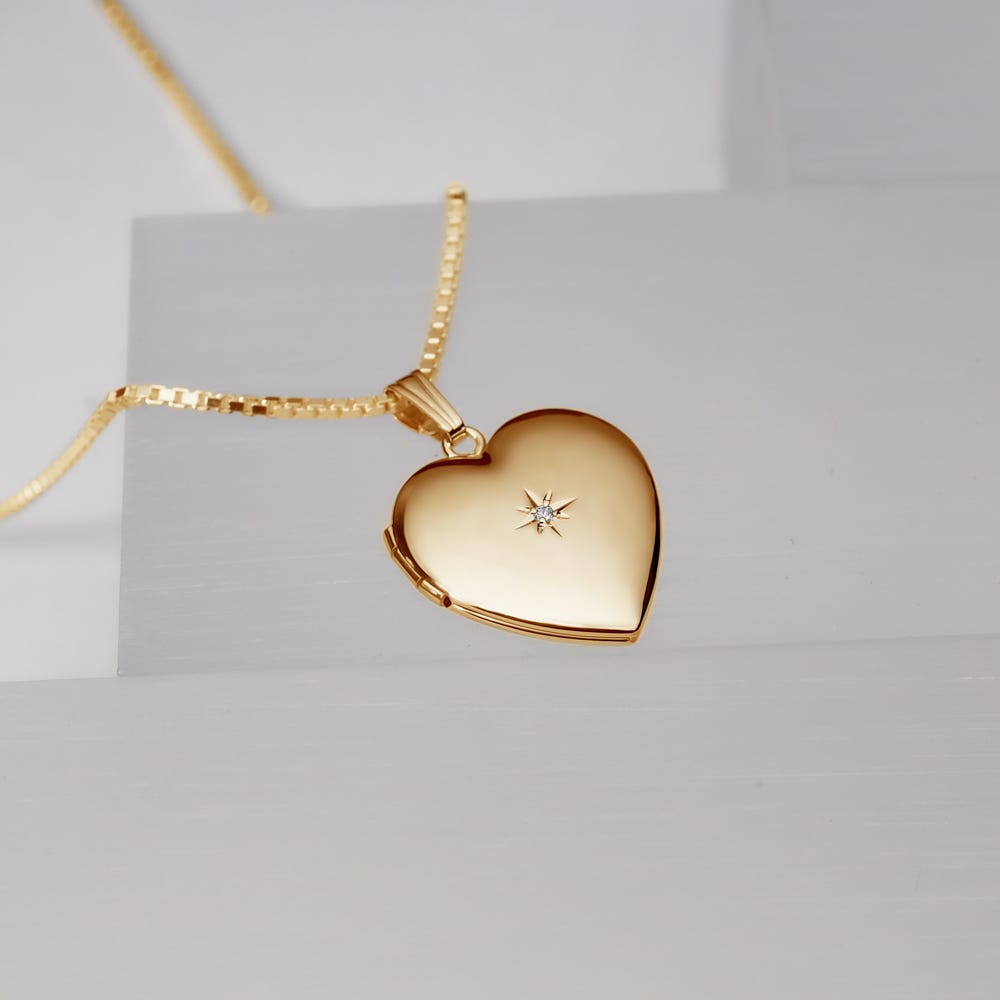 Yellow Gold Diamond Heart Photo Locket