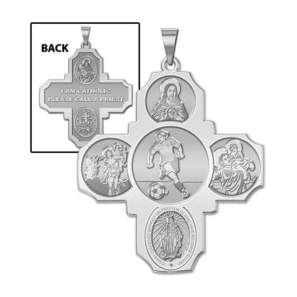 Four Way Cross - Soccer Female Religious Medal  "EXCLUSIVE"