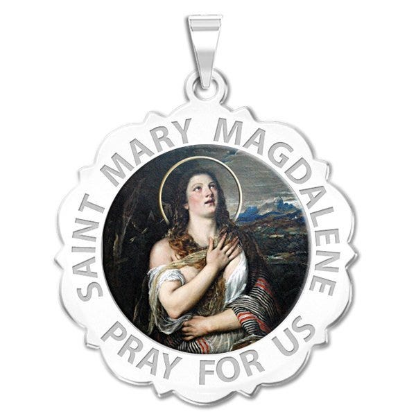 Saint Mary Magdalene Scalloped Religious Medal "Color EXCLUSIVE"