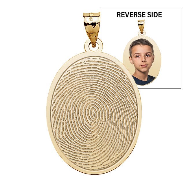 Custom Fingerprint Oval Charm or Pendant with Reverse Photo Option