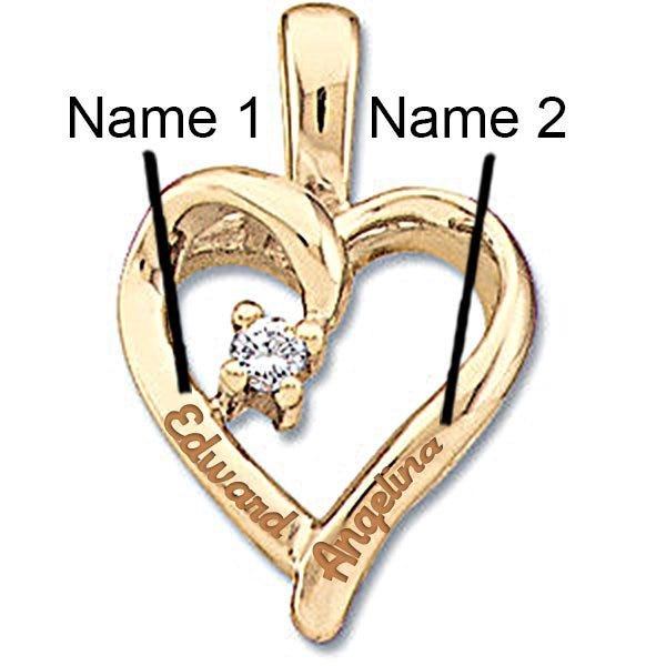 14K Personalized Couple's Heart Pendant w/ .02ct Diamond