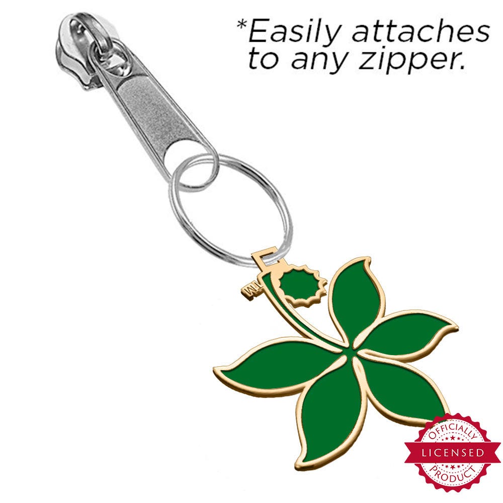 Ohio State University Color Enamel Buckeye Leaf Zipper Pull
