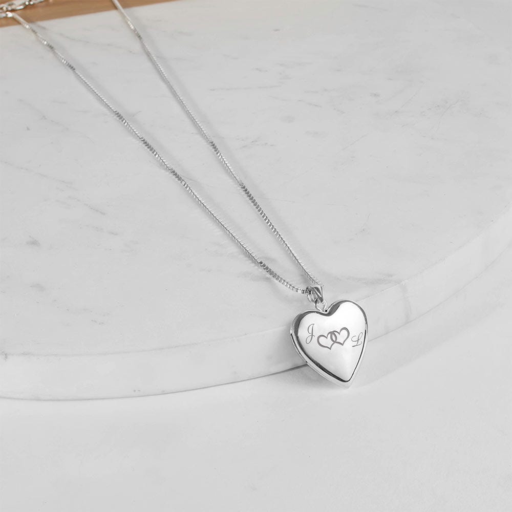White Gold Together Forever Heart Photo Locket