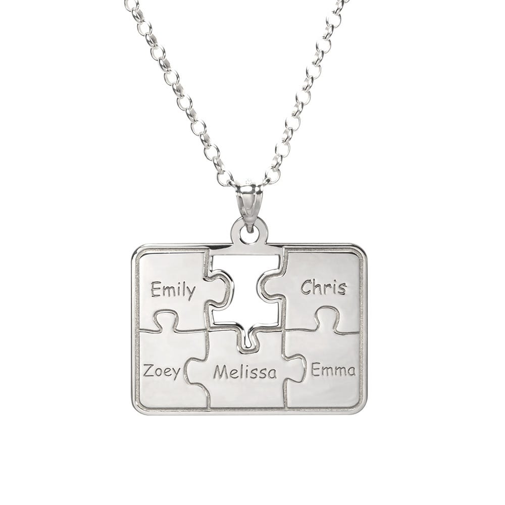 Personalized Family Five Piece Jigsaw Puzzle Pendant - Includes 18 Inch Chain