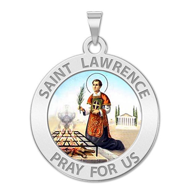 Saint Lawrence of Rome Round Religious Medal Color