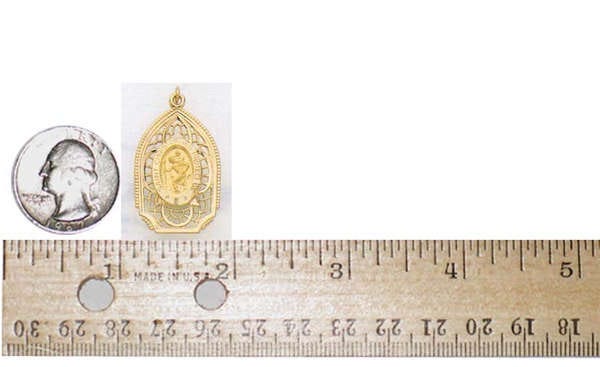 14K Yellow Gold Saint Christopher Church Window Religious Medal