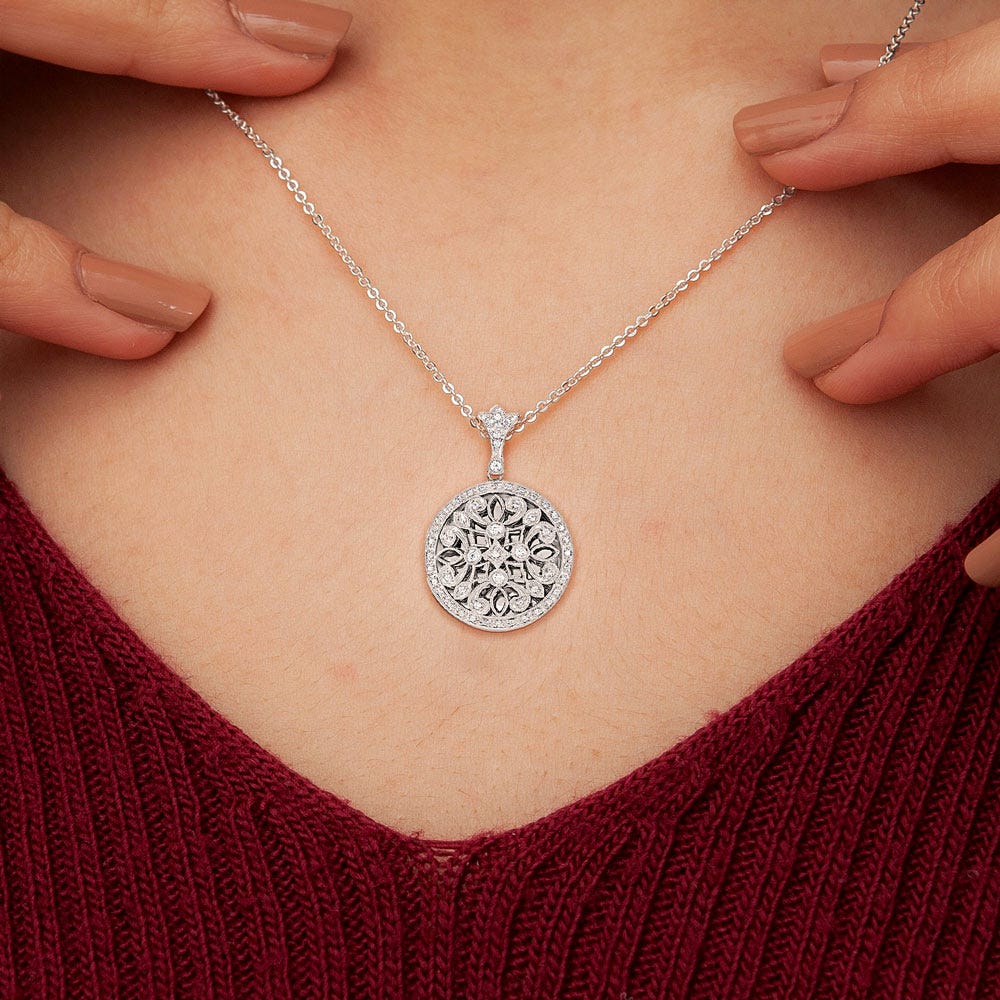 Silver Cubic Zirconia or CZ Round Photo Locket