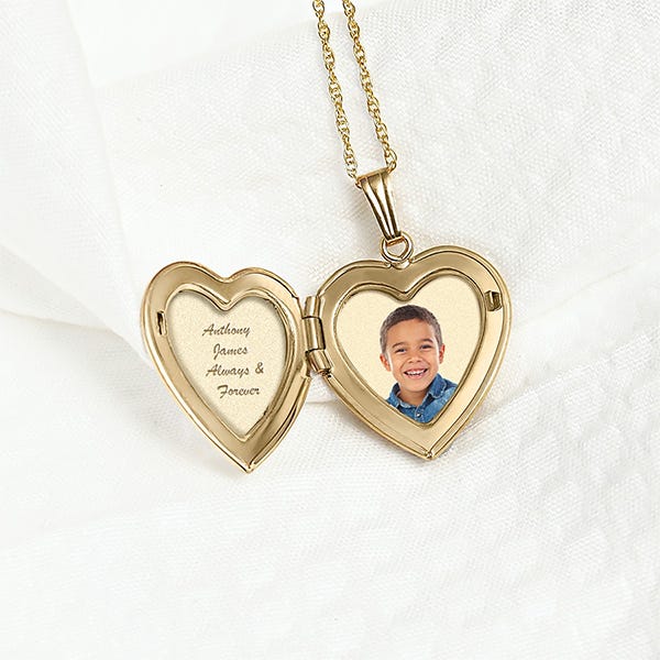 Solid 14K Yellow Gold Heart Photo Locket with Diamonds