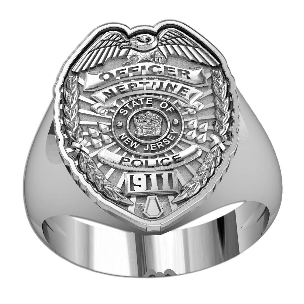 New Jersey Personalized Police Badge Ring with Number, Department, and Rank