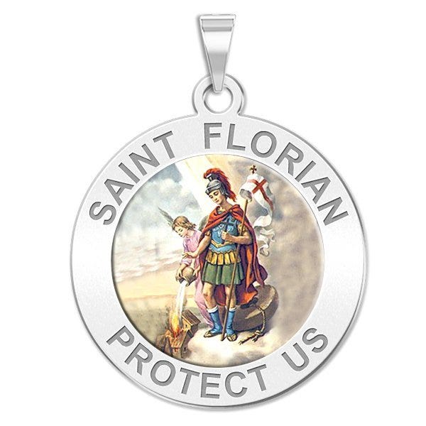 Saint Florian Round Religious Medal  "Color EXCLUSIVE"