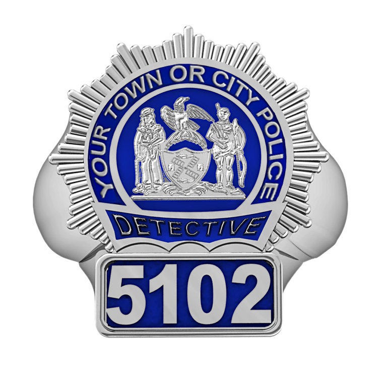 New York Personalized Detective Badge Ring with Blue Enamel, Number & Department