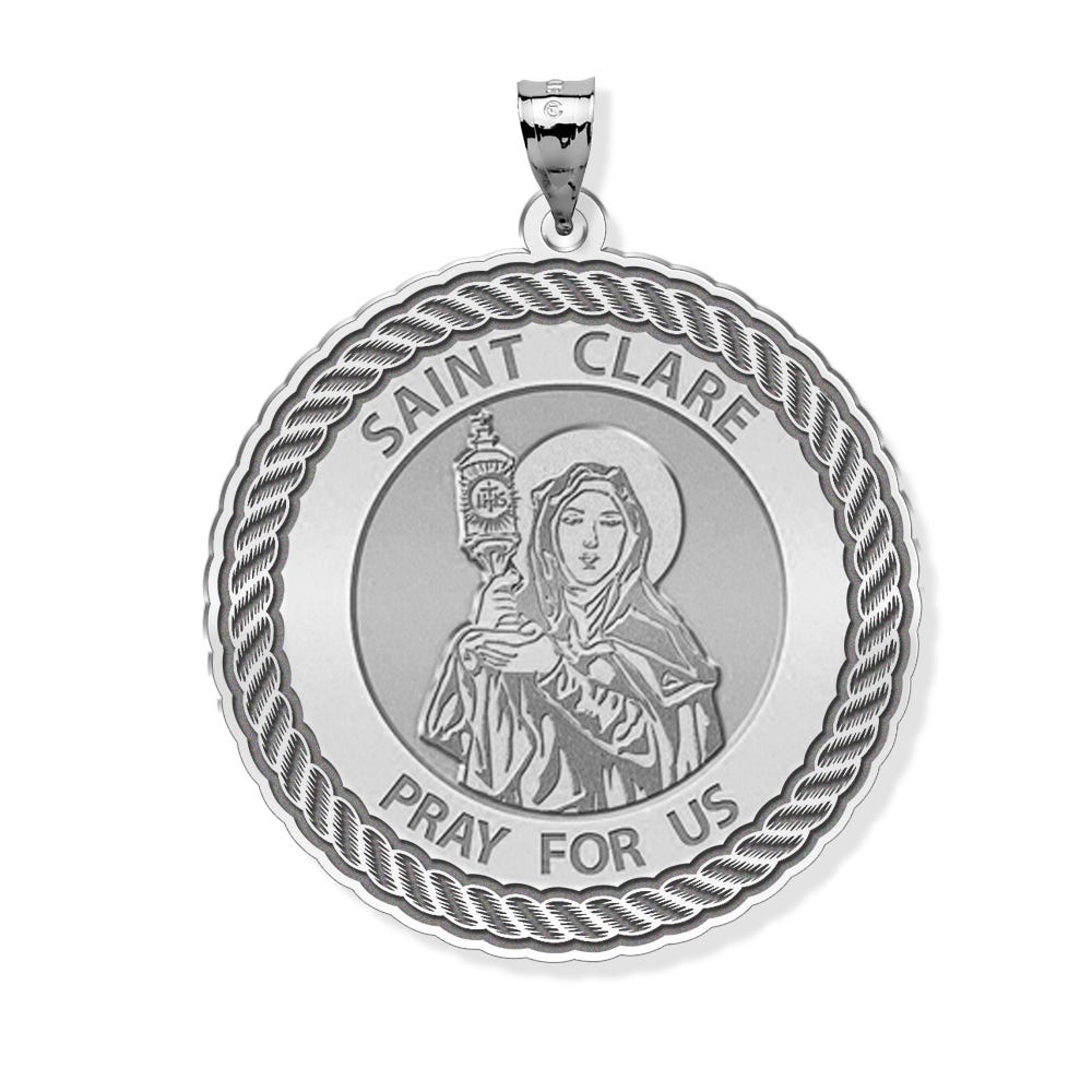 Saint Clare of Assisi Round Rope Border Religious Medal