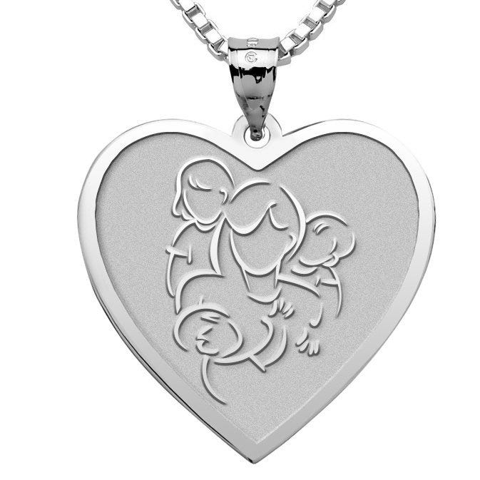 Mother with Daughter and Two Sons - Heart Pendant