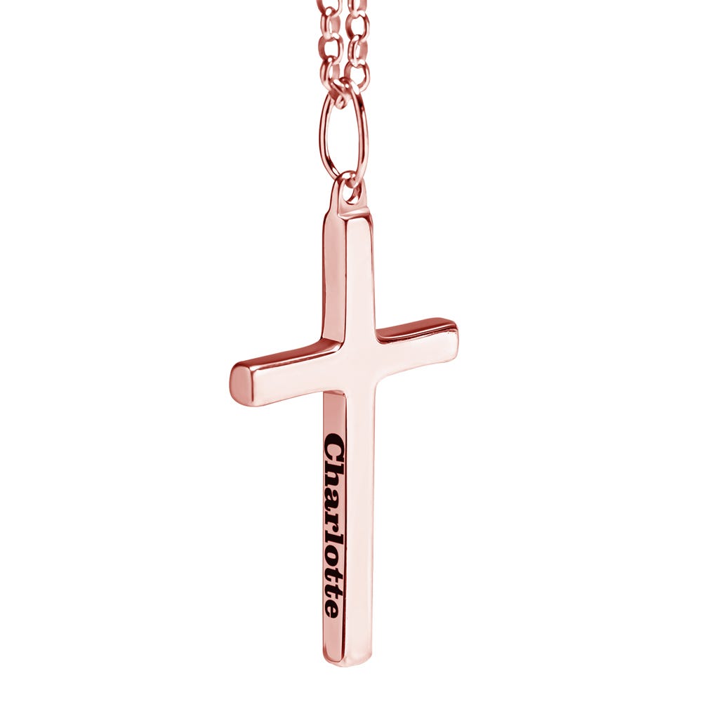 Unisex Personalized Cross Necklace Engraved Pendant w/ 18 Inch Chain