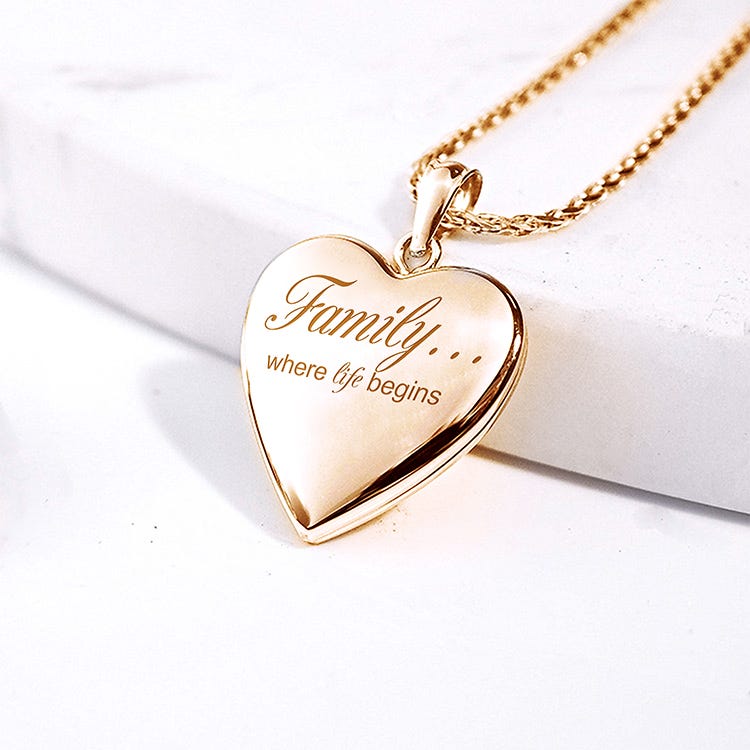 14k Yellow Gold Family Love Heart Locket