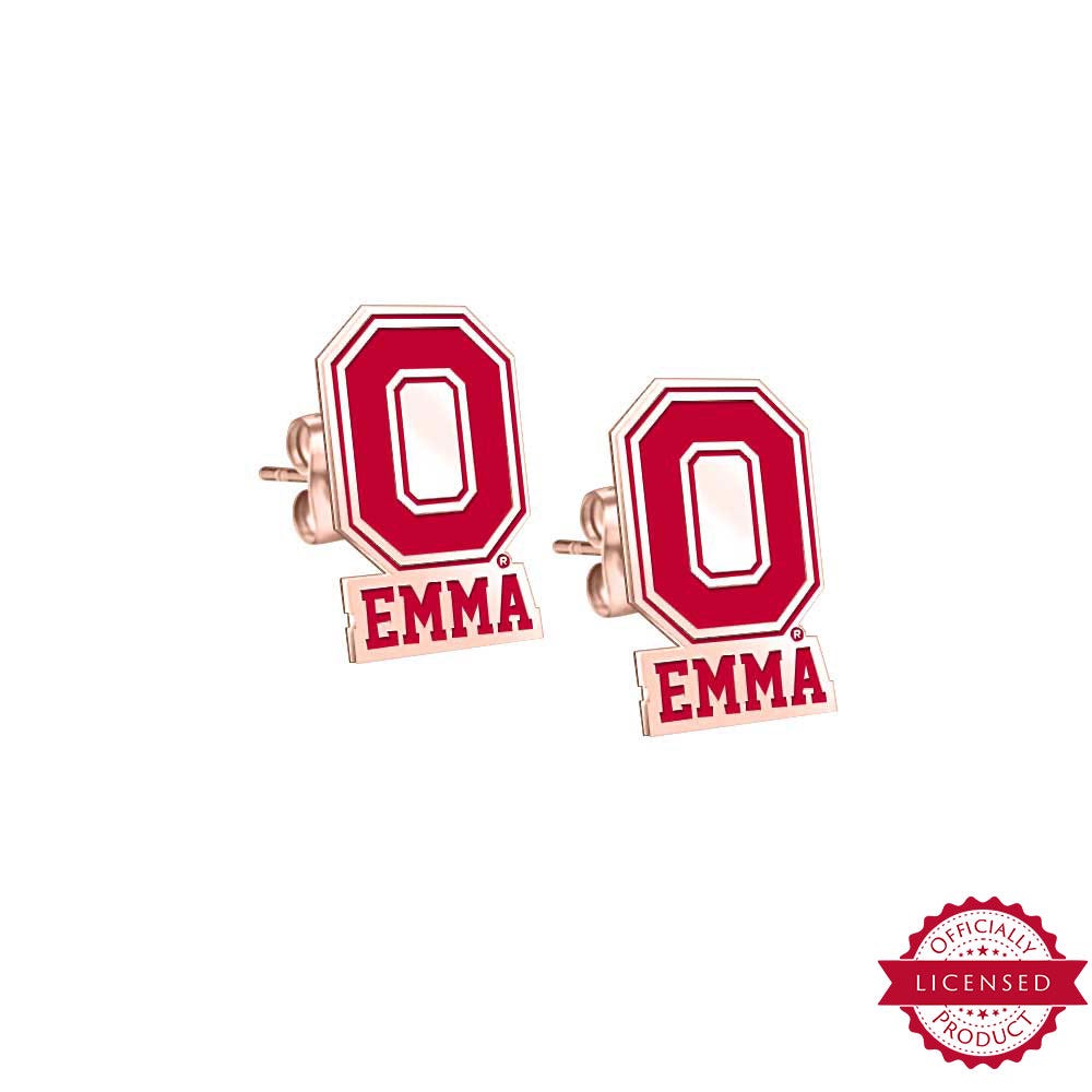 Personalized Pair of Color Enamel Ohio State O Logo with Name Earrings
