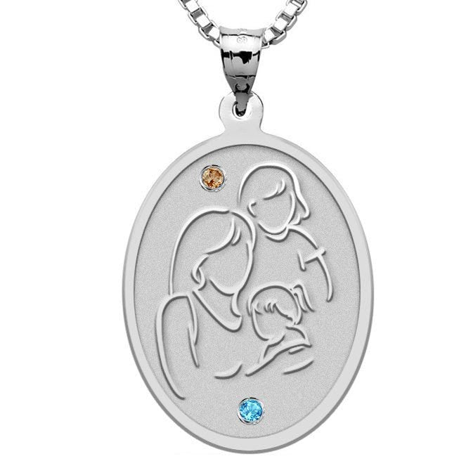 Mother with Two Daughters - Oval Pendant with Birthstones