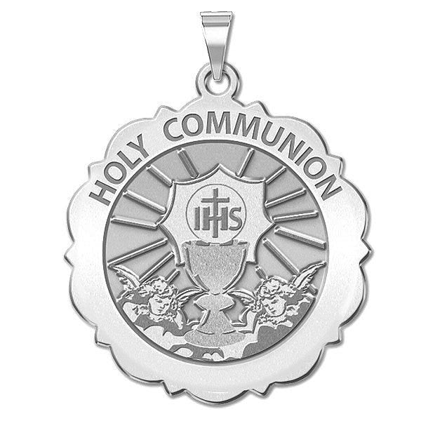 Holy Communion Scalloped Round Religious Medal "EXCLUSIVE"