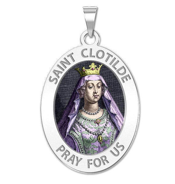 Saint Clotilde OVAL Religious Medal Color