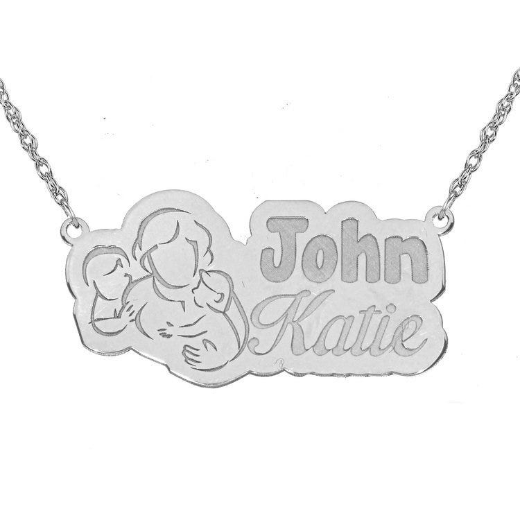 Personalized Mother with Son & Daughter Pendant w/ 18" Chain
