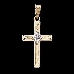 14K Yellow Gold Diamond Cross Pendant
