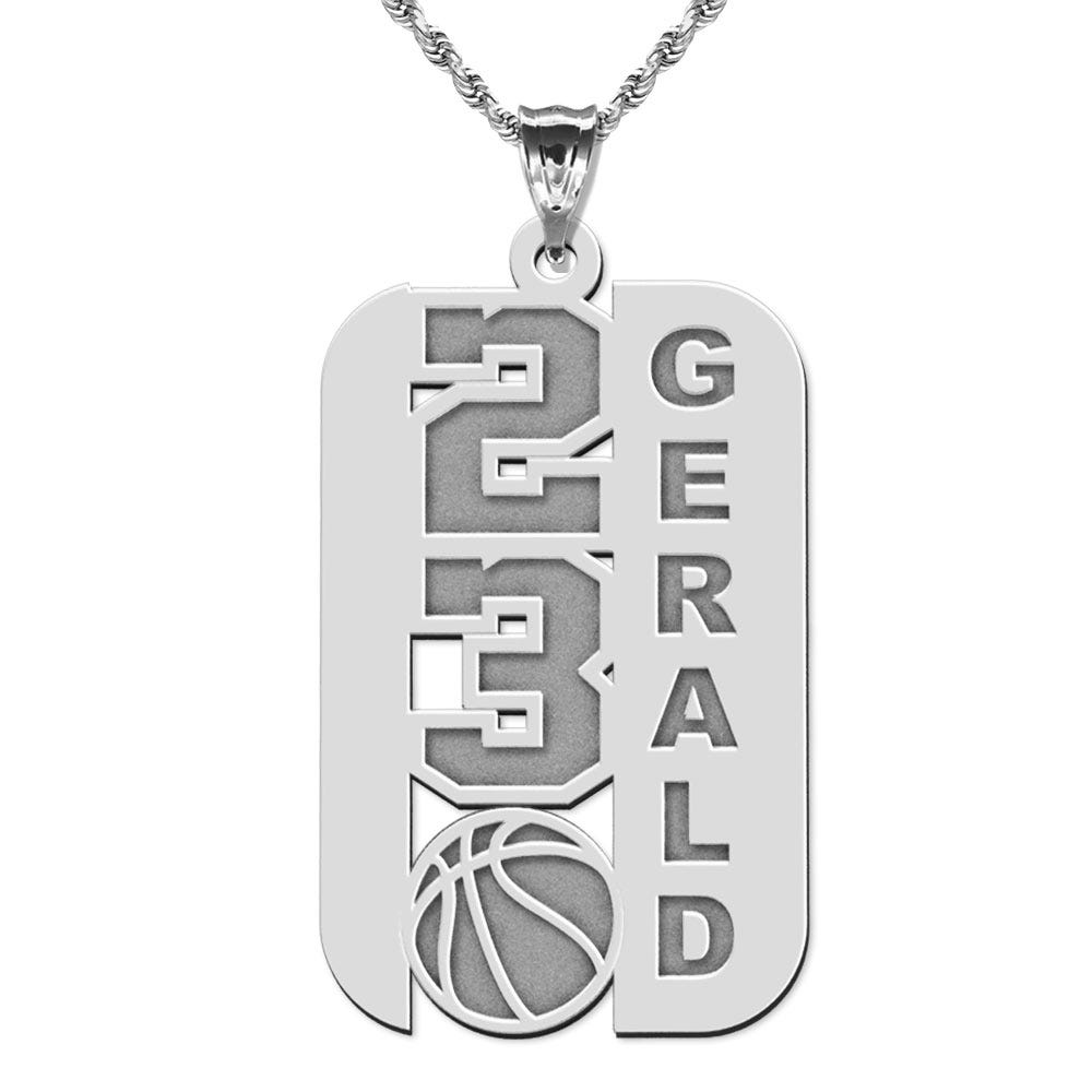 Personalized Basketball Dog Tag Cut-Out Pendant with Name & Number