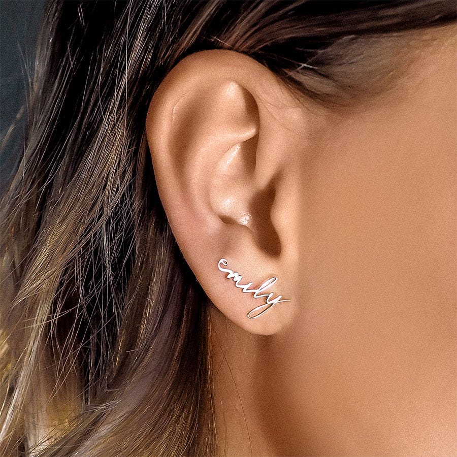 Pair Of Minimalist Script Name Earrings
