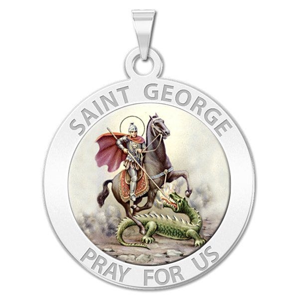 Saint George Round Religious Medal Color