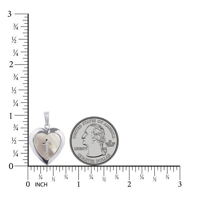 Silver Mother of Pearl Cross Heart Photo Locket