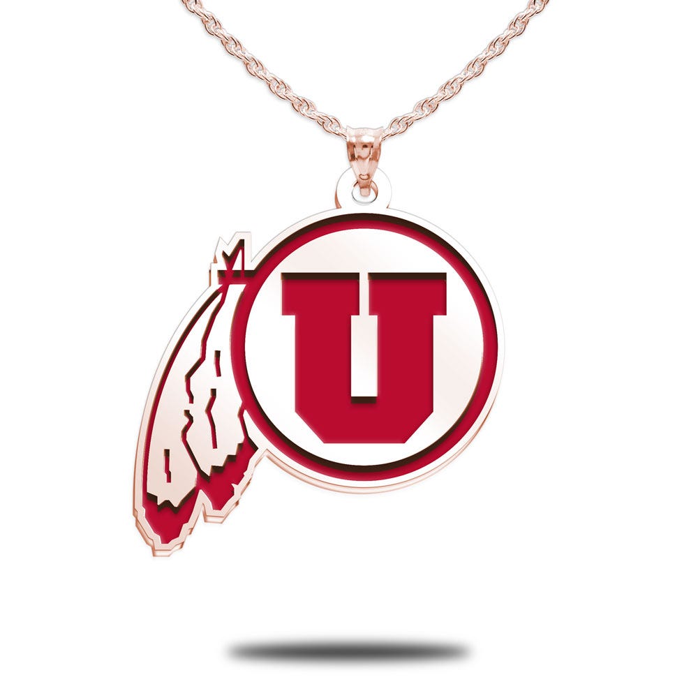 University of Utah Color Enamel Feathered U Necklace