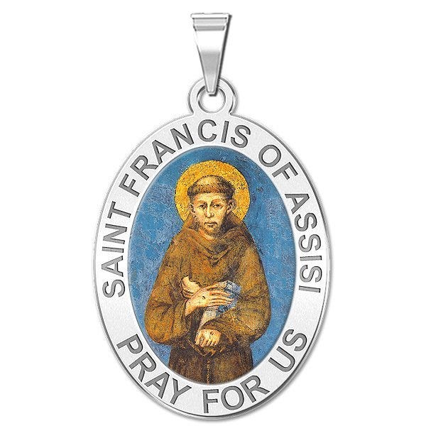 Saint Francis of Assisi Oval Religious Medal Color