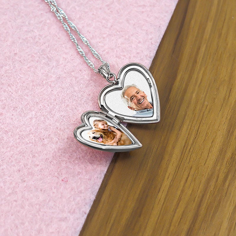 14K White Gold Small Heart Locket