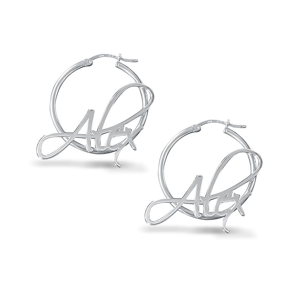 Pair Of Script Hoop Name Earrings
