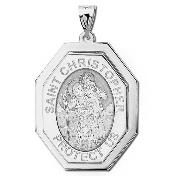 Saint Christopher Three Dimensional Premium Weight Long Octagon Religious Medal
