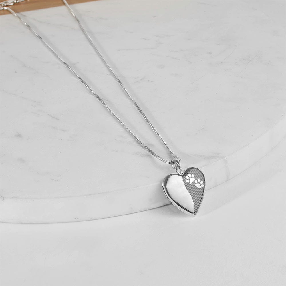Silver Paw Prints Heart Photo Locket